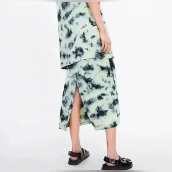 ZARA Flowy Tie Dye Batik Midi Skirt Sea Green Size XS - Picture 2 of 9